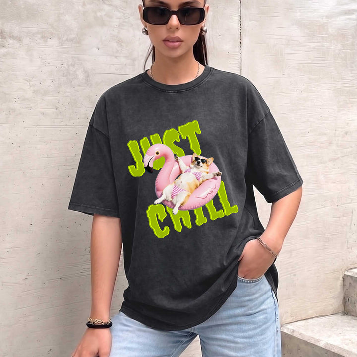 Funny Corgi "Just Chill" Flamingo Pool Float T-Shirt