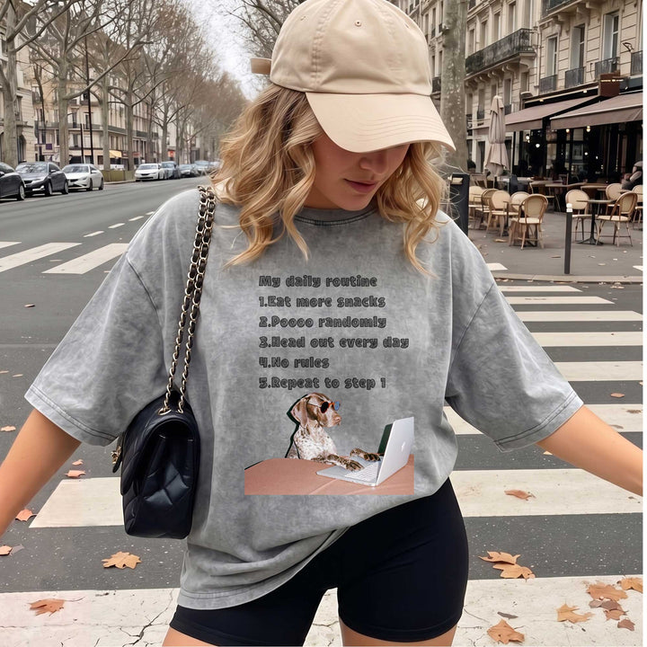 Funny Dog "My Daily Routine" Laptop Graphic T-Shirt