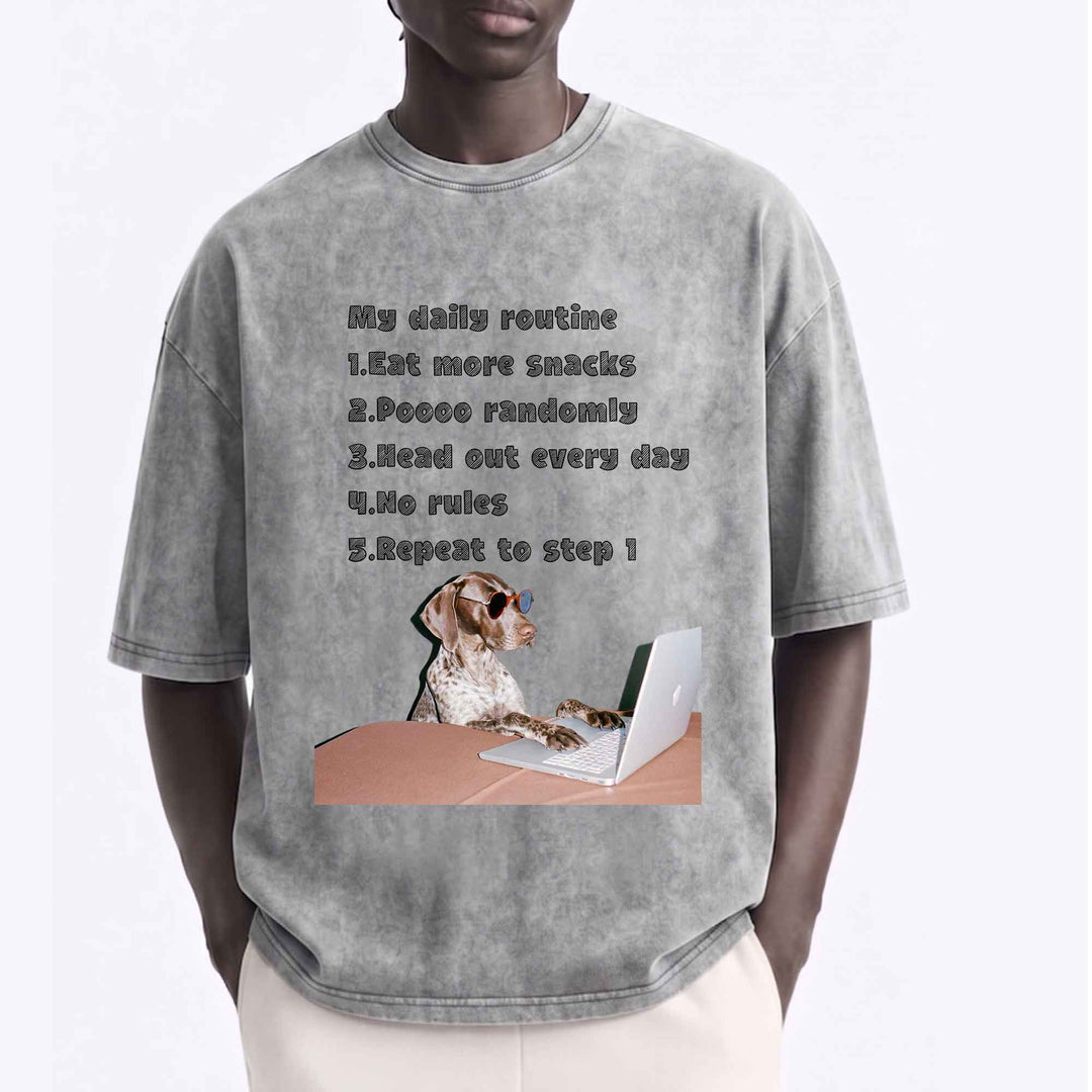 Funny Dog "My Daily Routine" Laptop Graphic T-Shirt