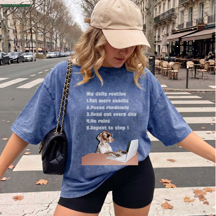 Funny Dog "My Daily Routine" Laptop Graphic T-Shirt