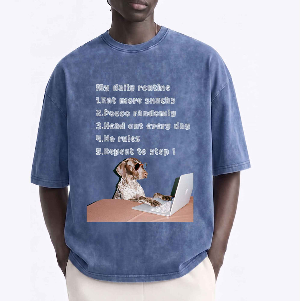 Funny Dog "My Daily Routine" Laptop Graphic T-Shirt