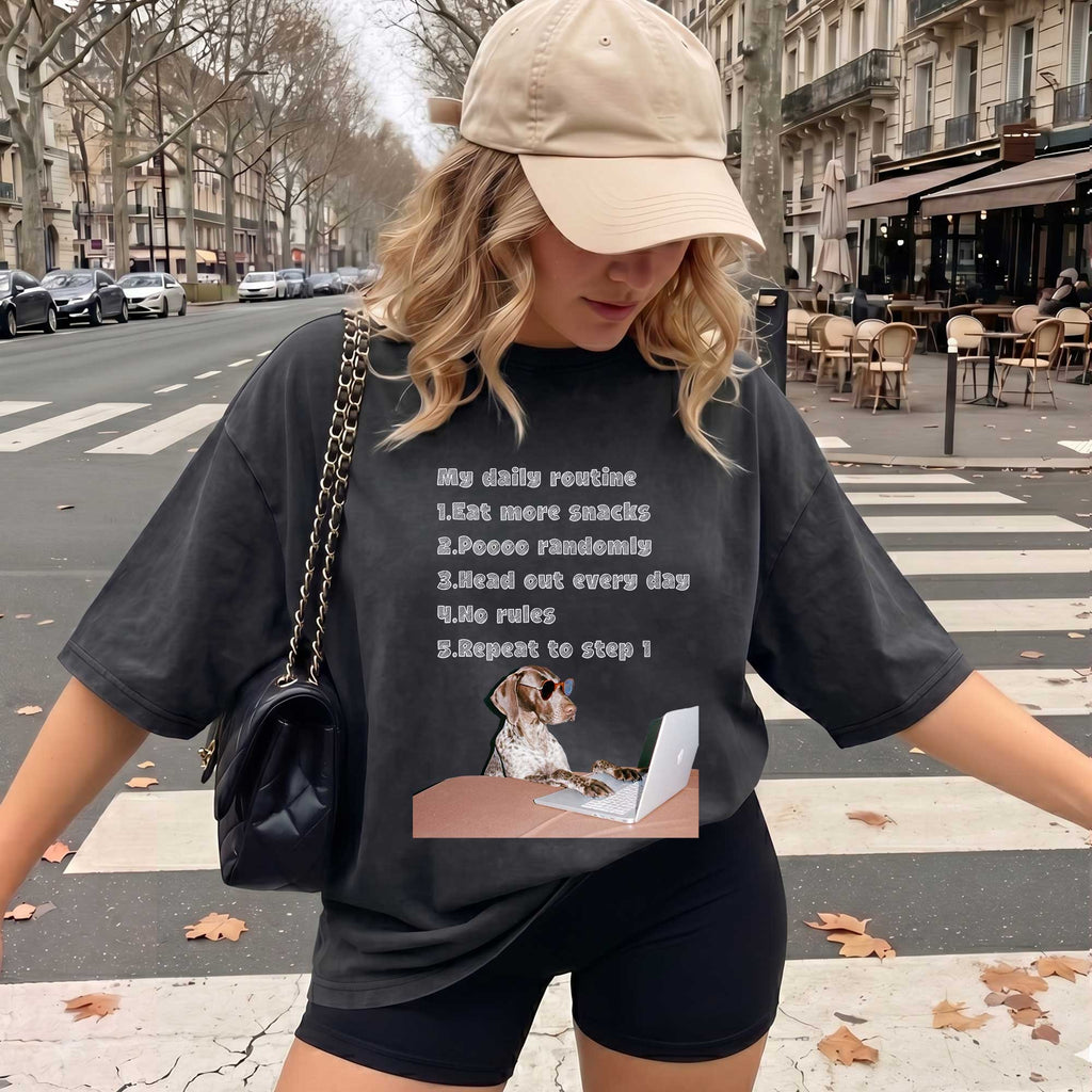 Funny Dog "My Daily Routine" Laptop Graphic T-Shirt
