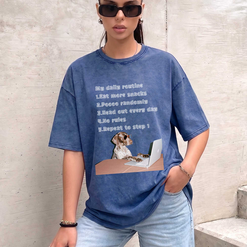 Funny Dog "My Daily Routine" Laptop Graphic T-Shirt