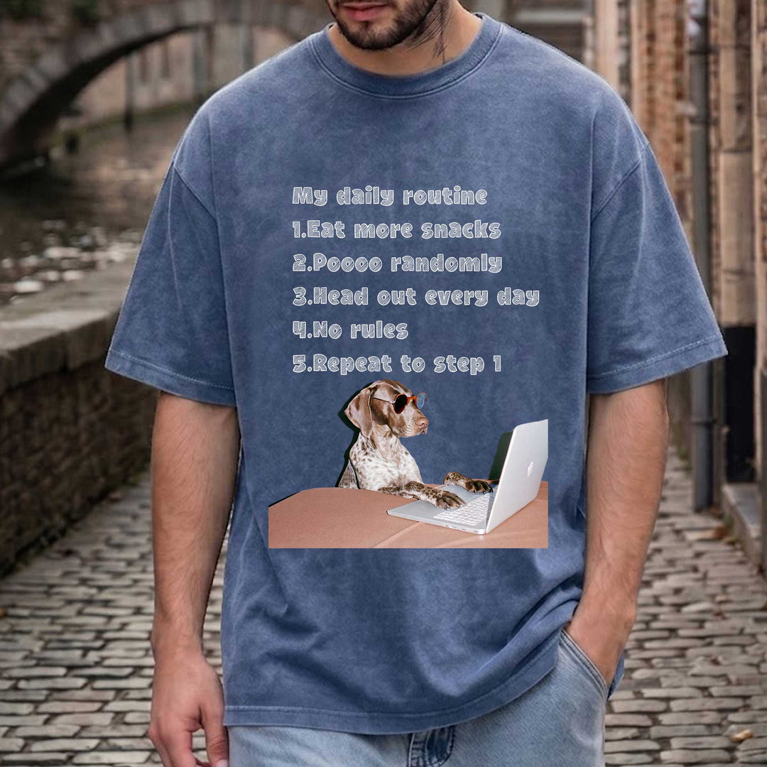 Funny Dog "My Daily Routine" Laptop Graphic T-Shirt
