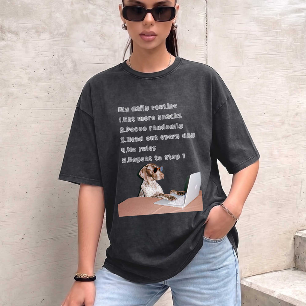 Funny Dog "My Daily Routine" Laptop Graphic T-Shirt