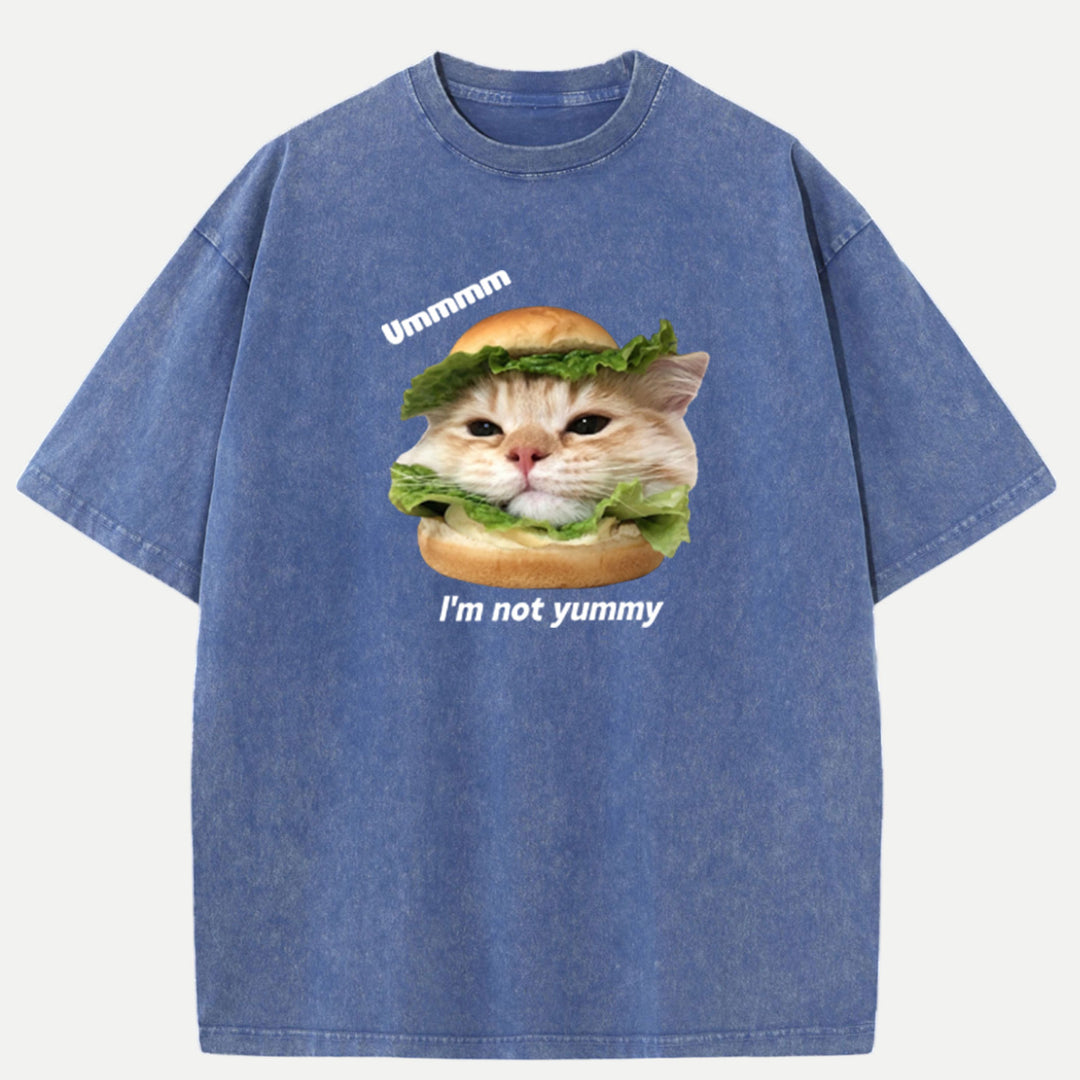 Funny Cat Burger Graphic Vintage T-Shirt