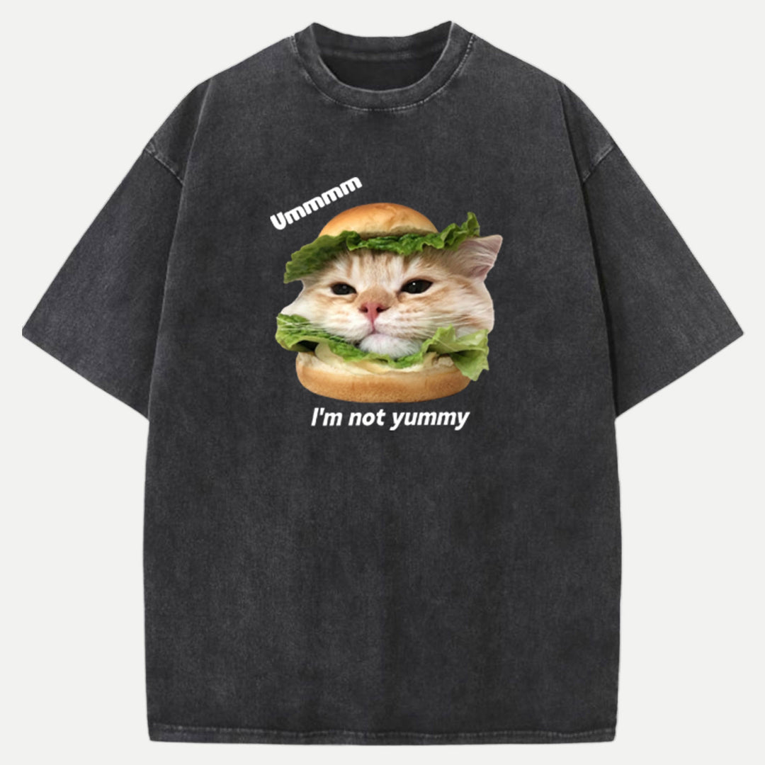 Funny Cat Burger Graphic Vintage T-Shirt