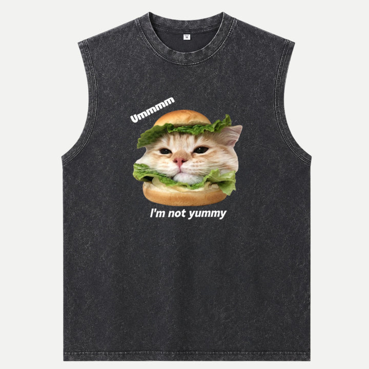 Funny Cat Burger Graphic Vintage T-Shirt
