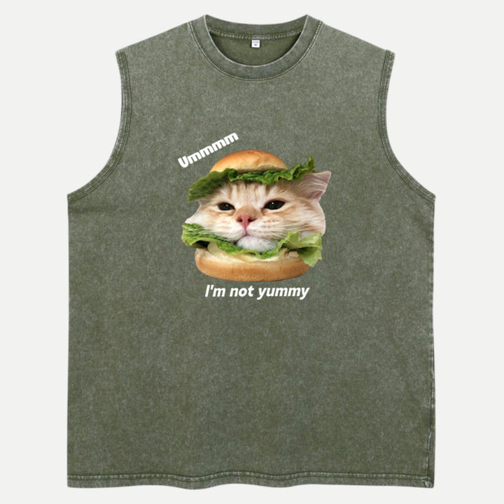 Funny Cat Burger Graphic Vintage T-Shirt