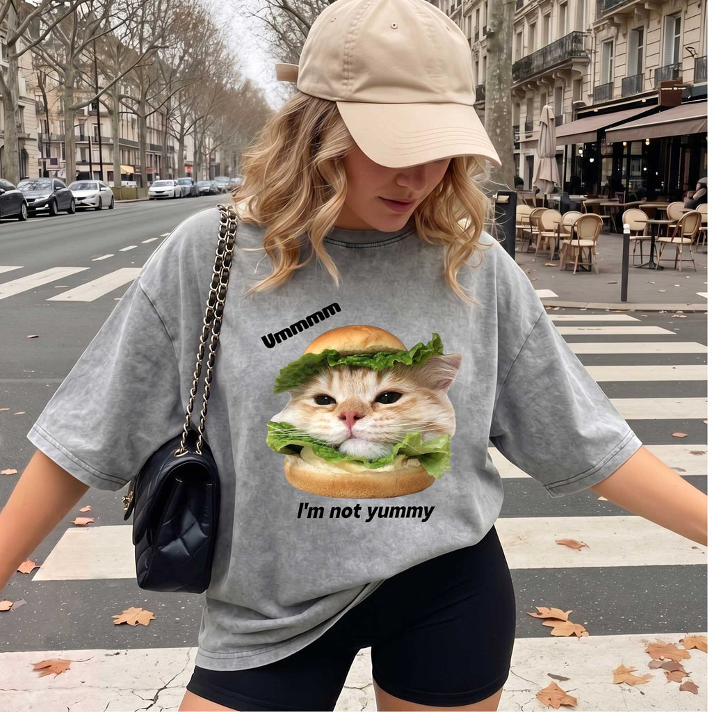Funny Cat Burger Graphic T-Shirt