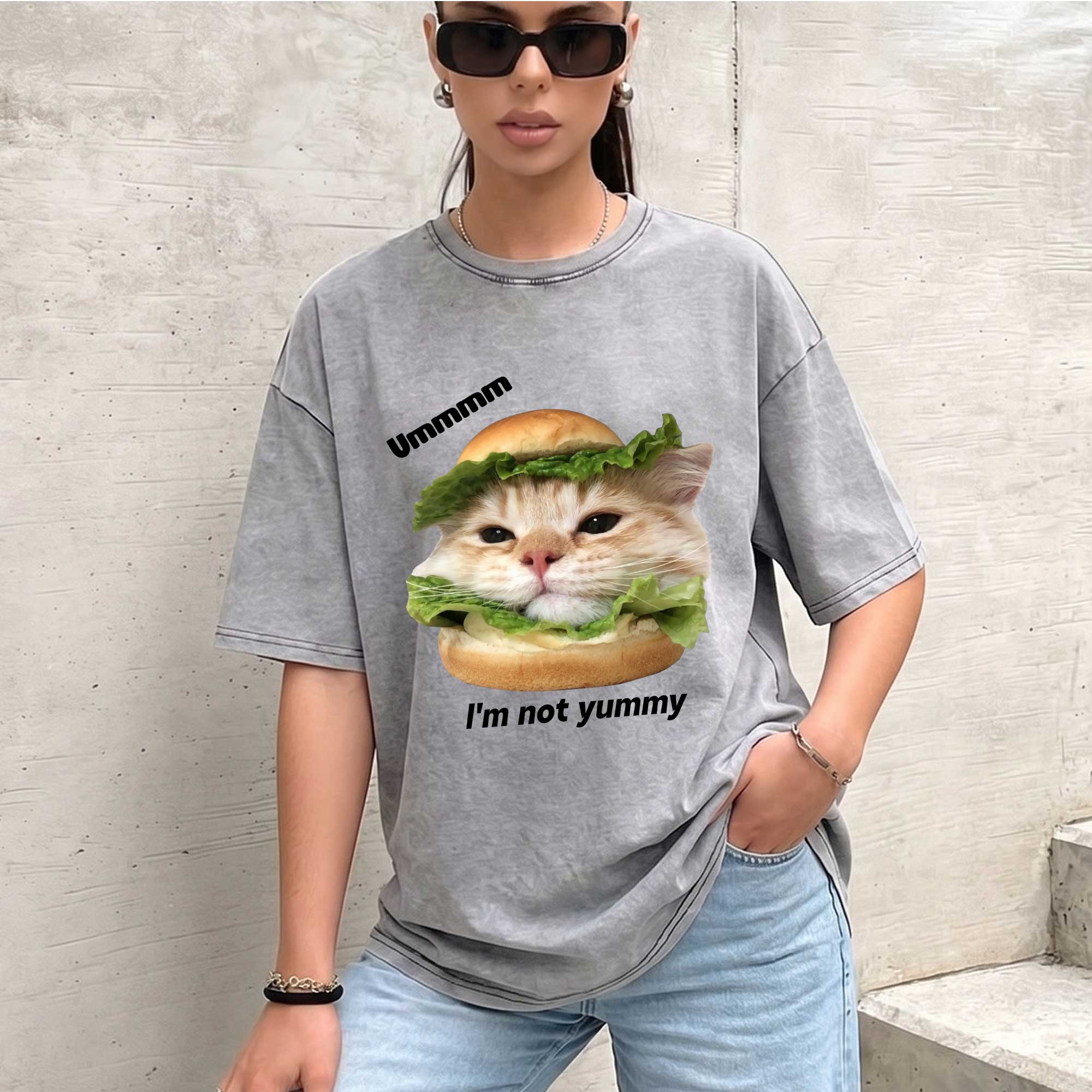Funny Cat Burger Graphic T-Shirt