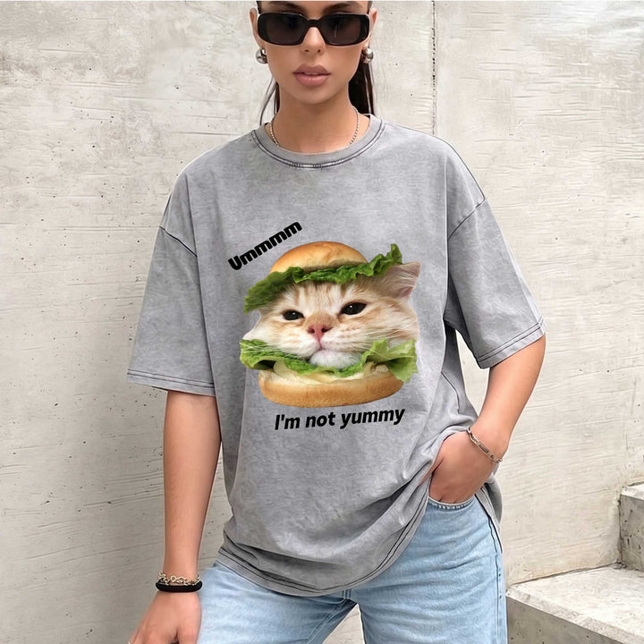 Funny Cat Burger Graphic T-Shirt