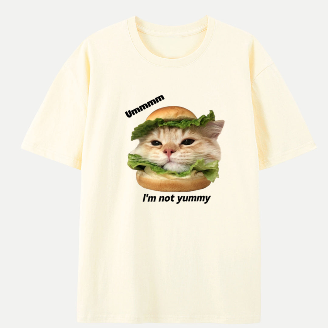 Funny Cat Burger Graphic Vintage T-Shirt