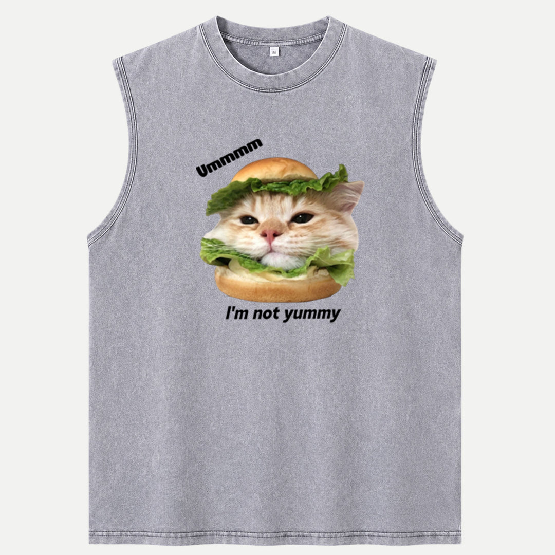Funny Cat Burger Graphic Vintage T-Shirt
