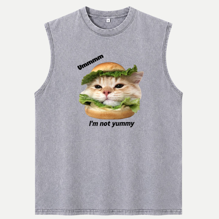 Funny Cat Burger Graphic Vintage T-Shirt