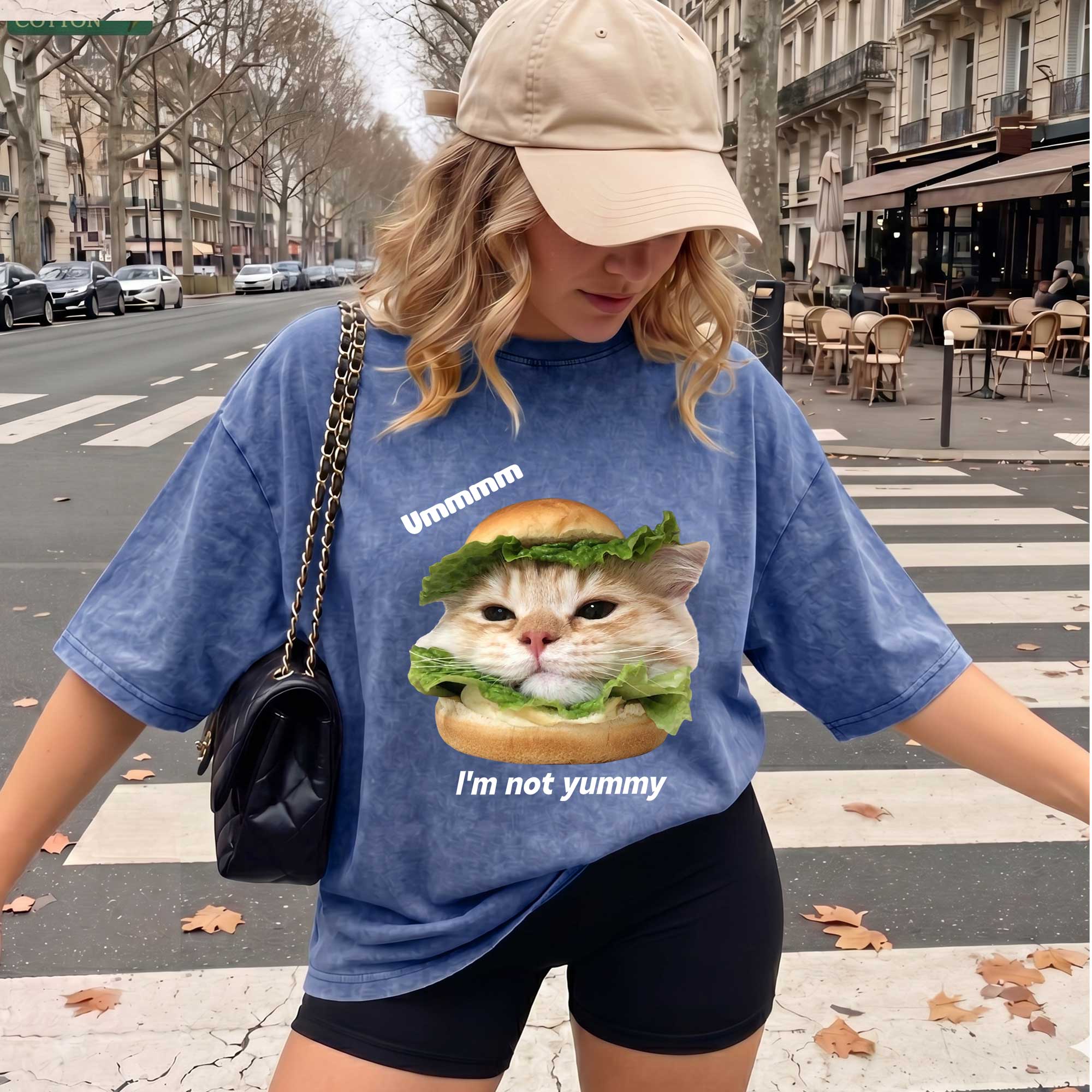 Funny Cat Burger Graphic T-Shirt