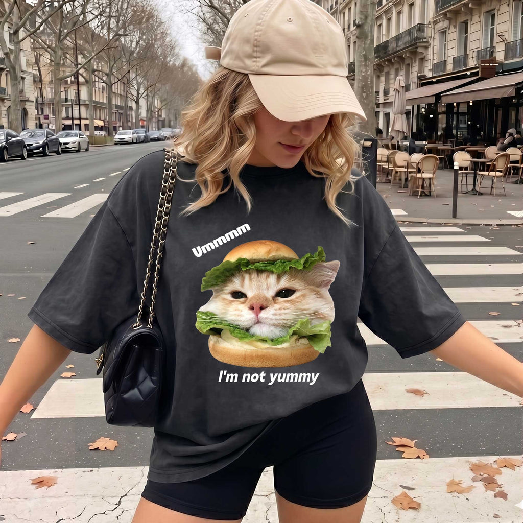 Funny Cat Burger Graphic T-Shirt