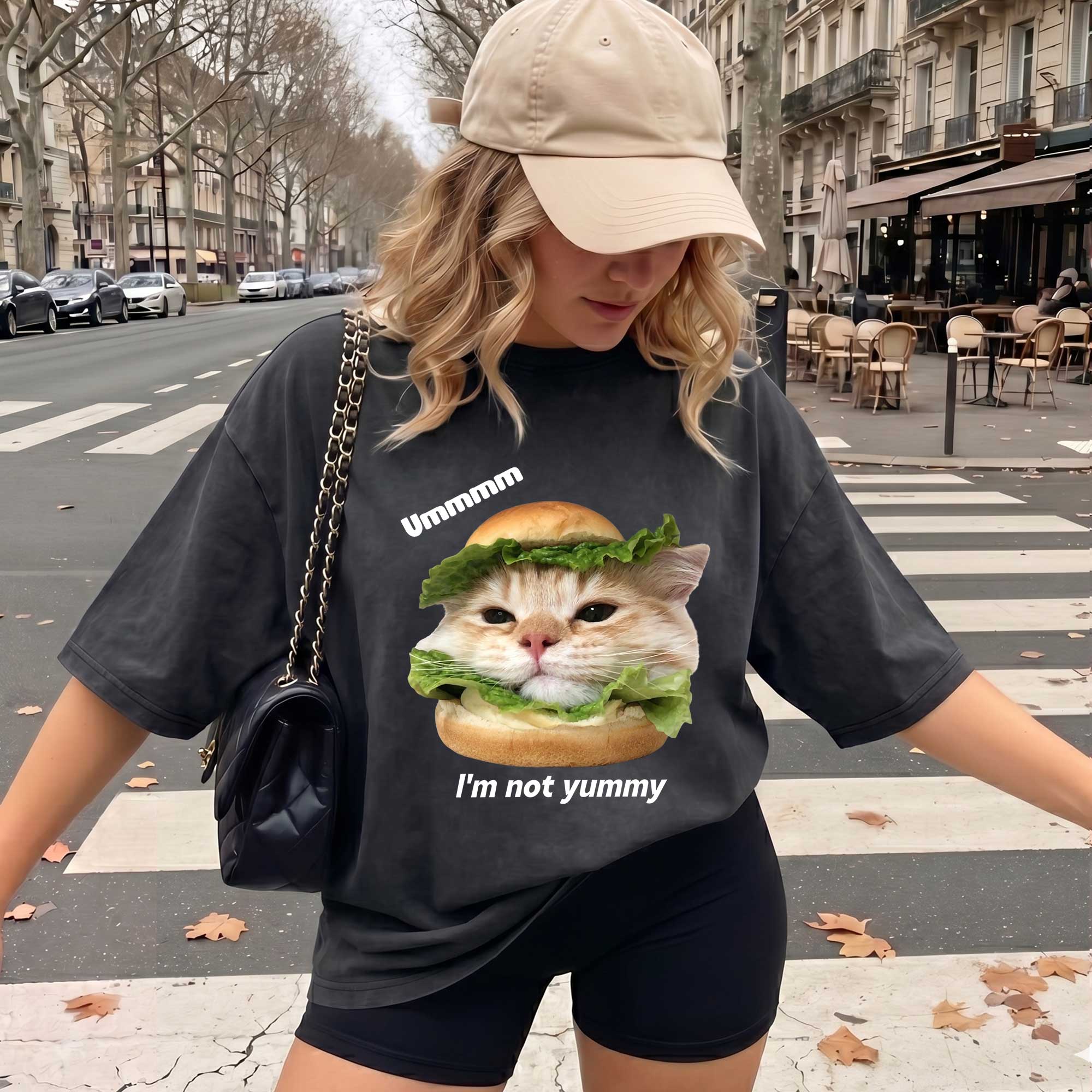 Funny Cat Burger Graphic T-Shirt