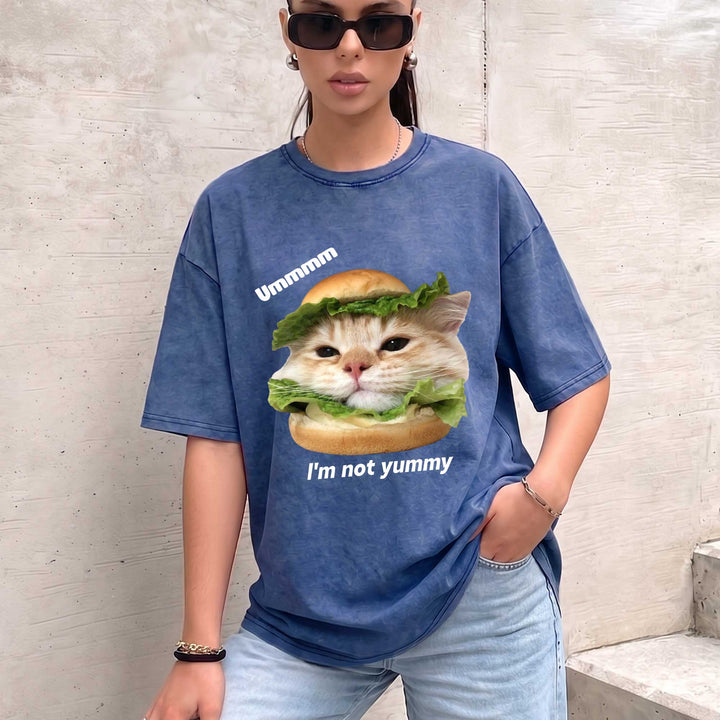 Funny Cat Burger Graphic T-Shirt