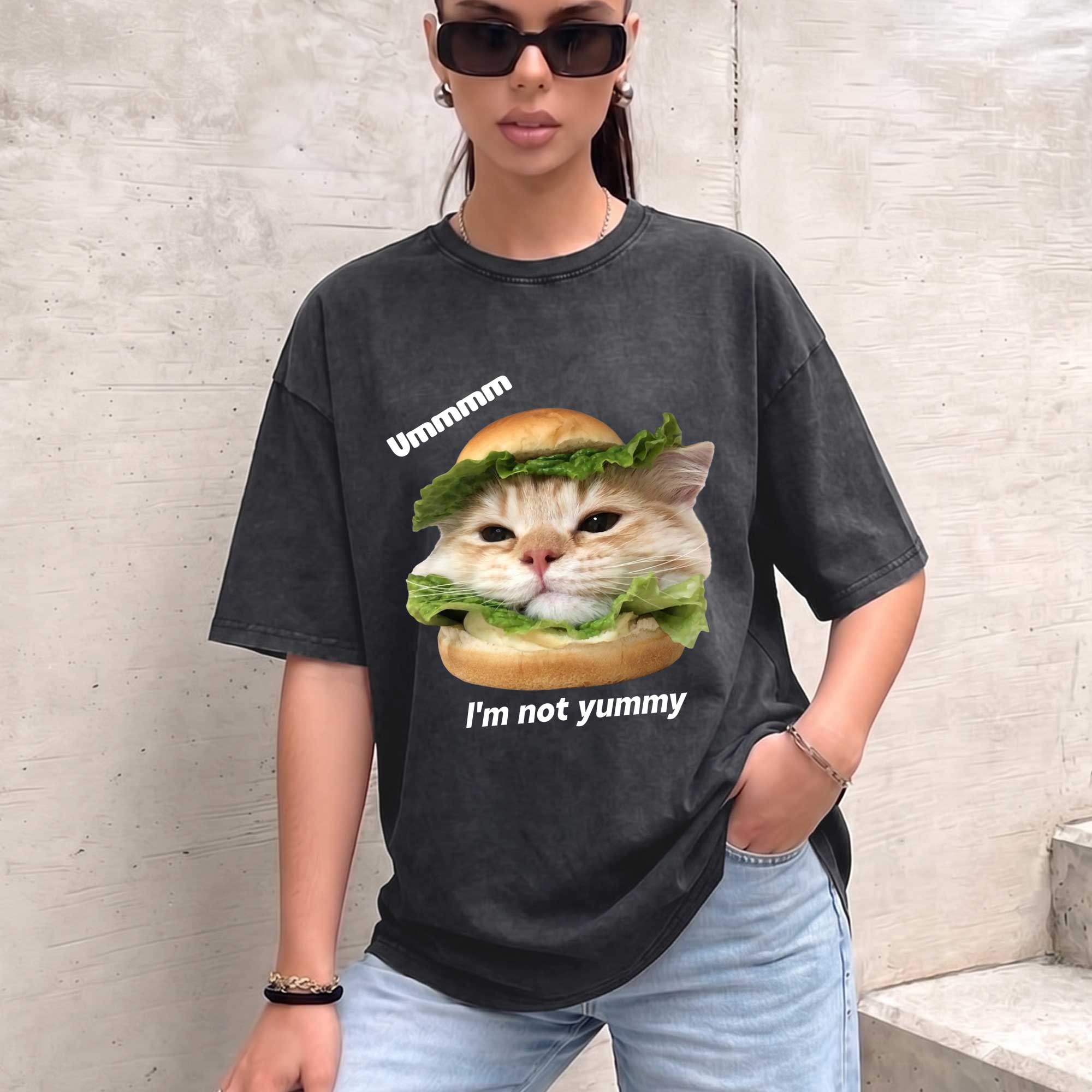 Funny Cat Burger Graphic T-Shirt