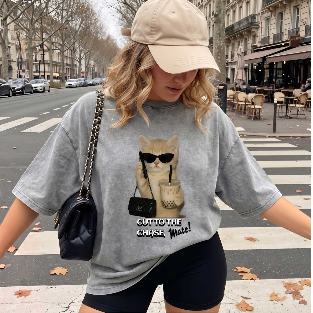 Funny Boss Cat "Cut To The Chase" Graphic T-shirt