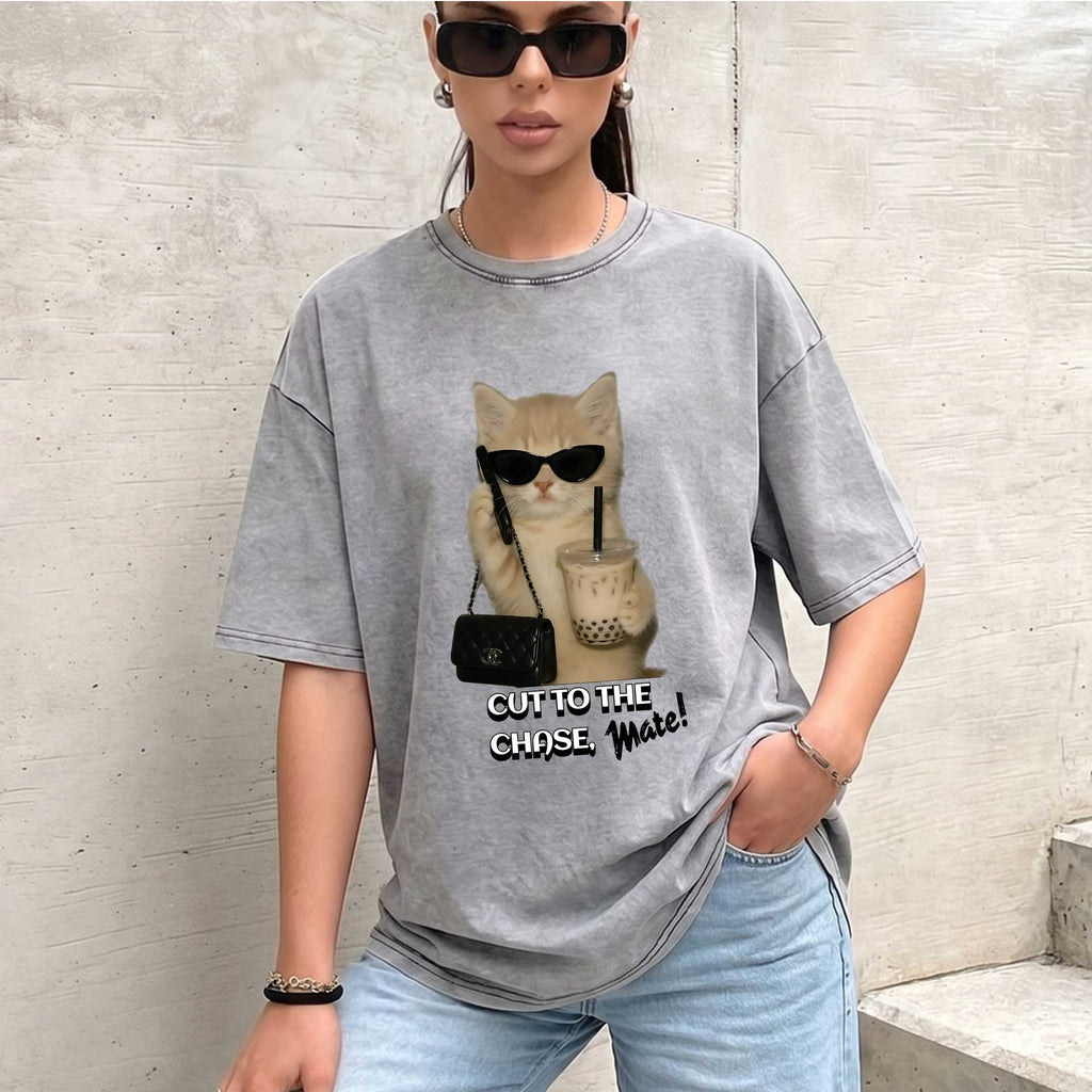 Funny Boss Cat "Cut To The Chase" Graphic T-shirt