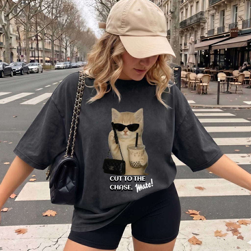 Funny Boss Cat "Cut To The Chase" Graphic T-shirt