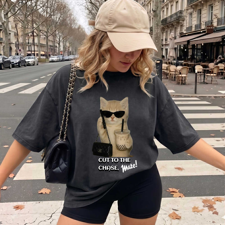 Funny Boss Cat "Cut To The Chase" Graphic T-shirt