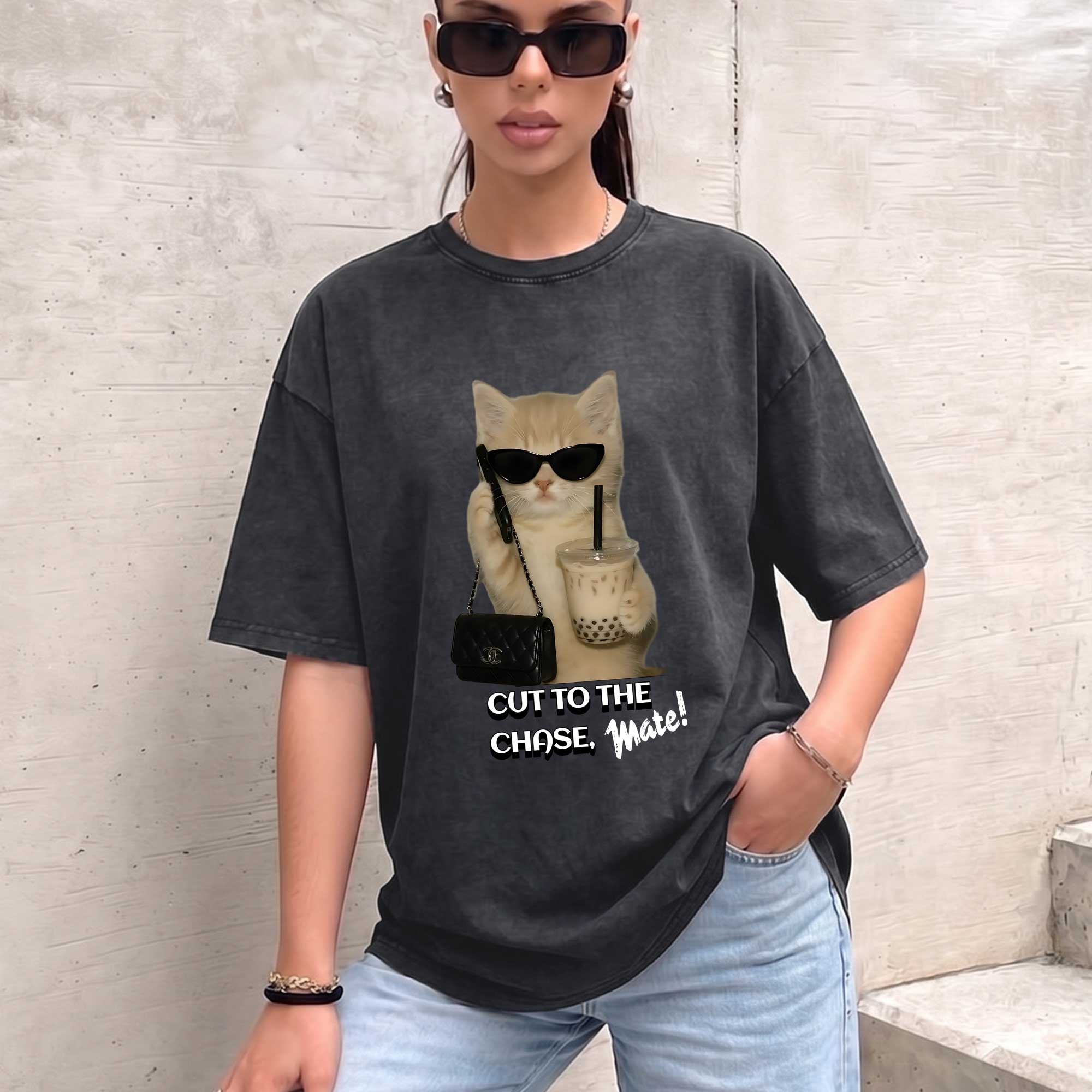 Funny Boss Cat "Cut To The Chase" Graphic T-shirt