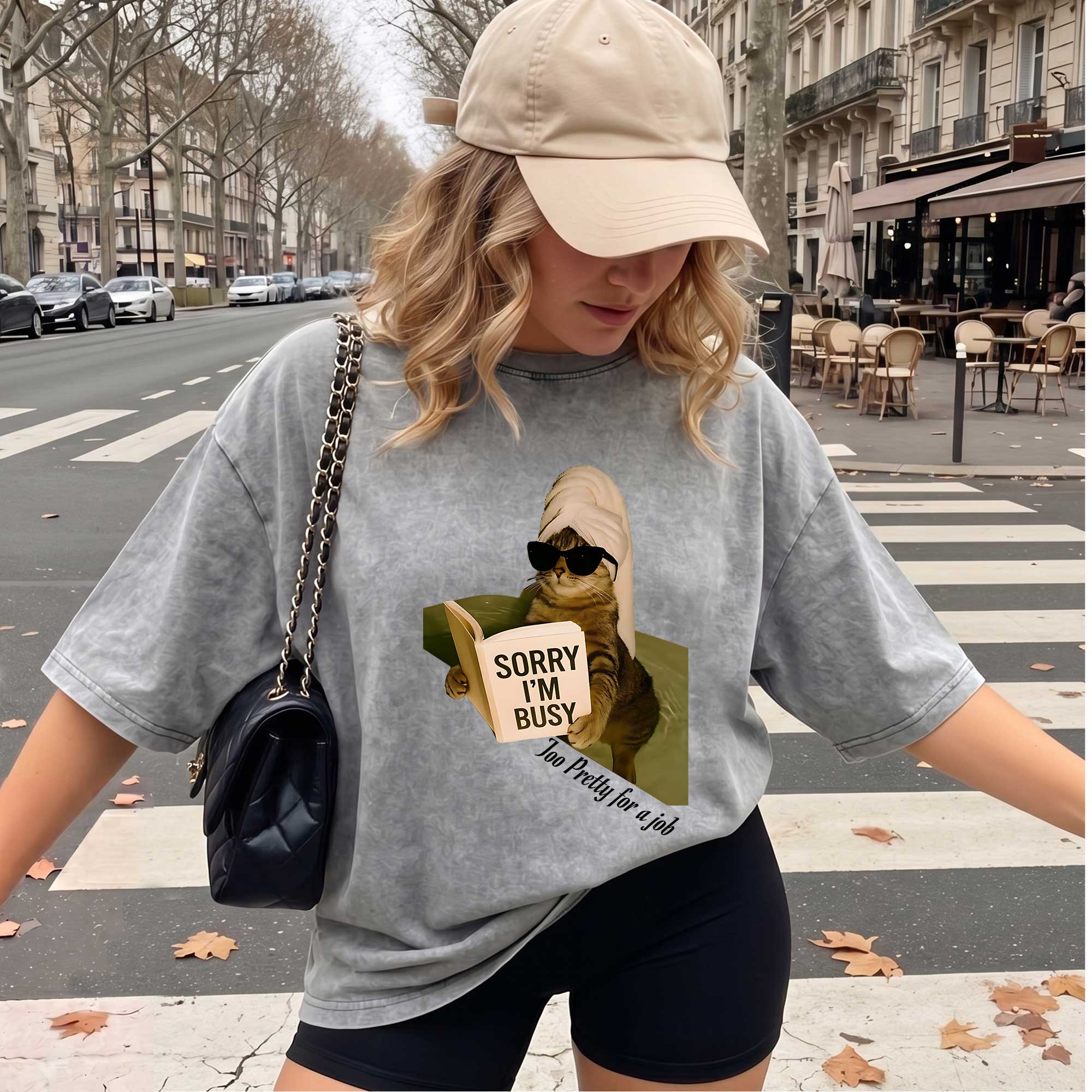 Funny Cat "Sorry I'm Busy" Graphic T-shirt