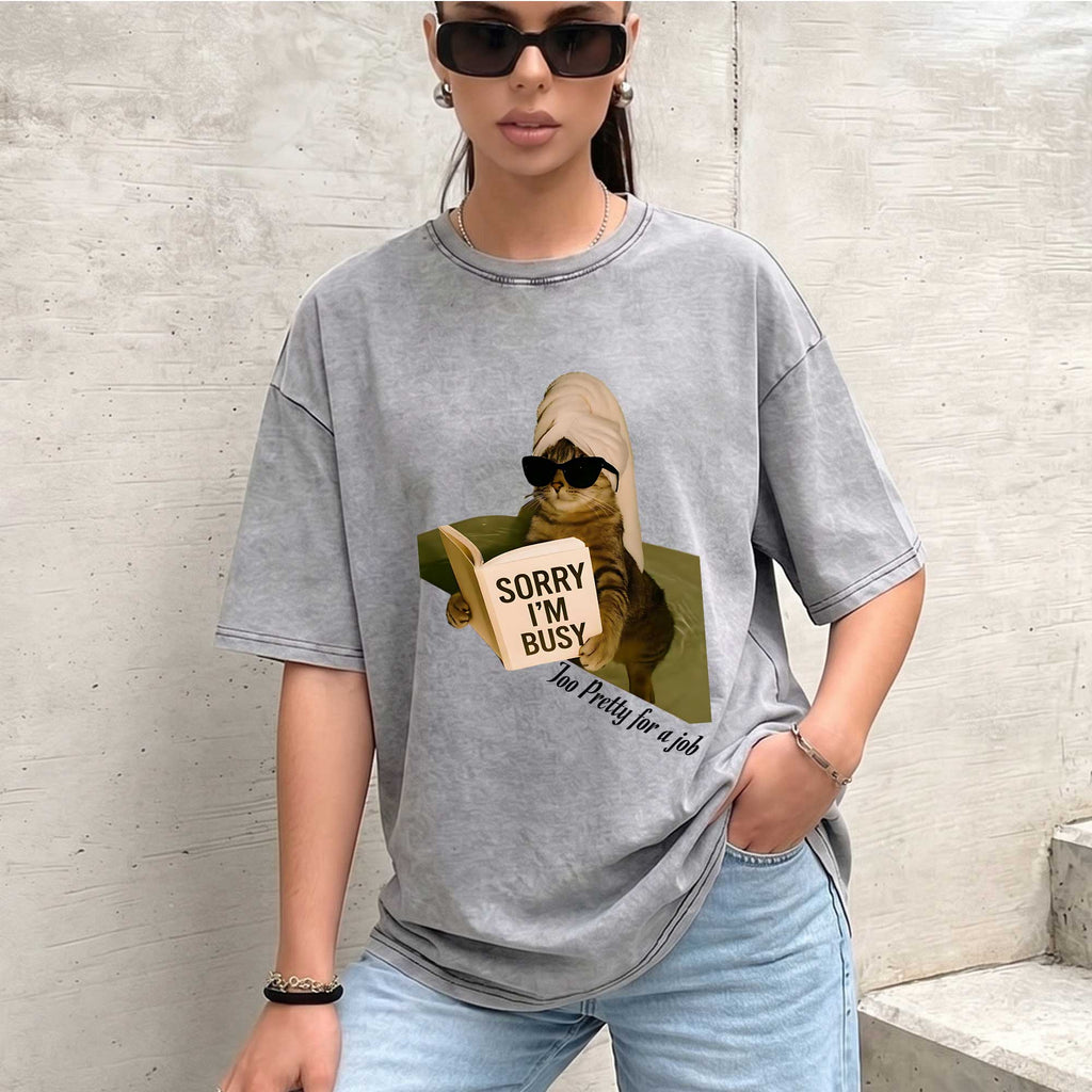 Funny Cat "Sorry I'm Busy" Graphic T-shirt