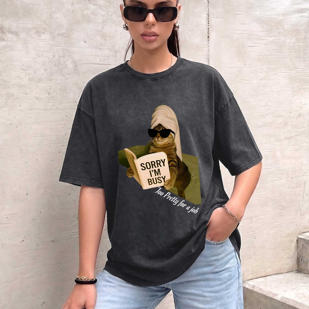 Funny Cat "Sorry I'm Busy" Graphic T-shirt