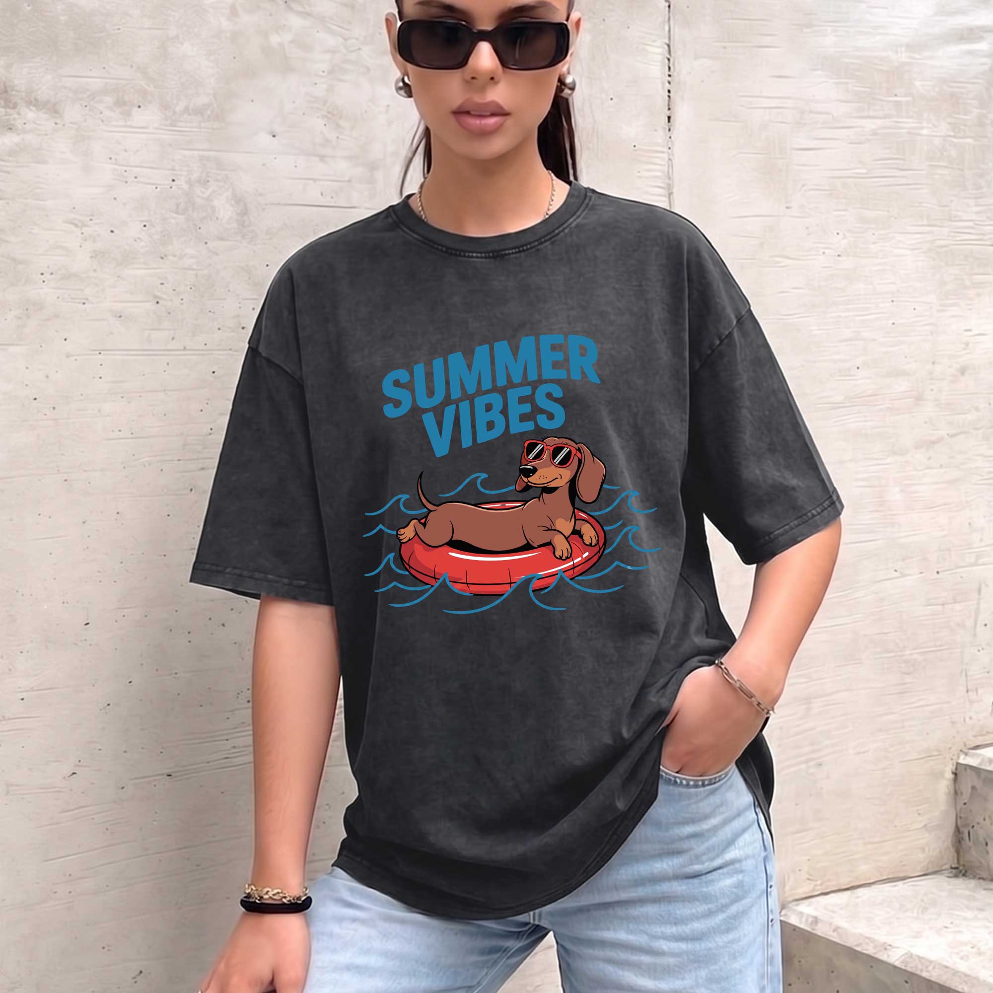 Summer Vibes Dachshund Graphic Vintage T-Shirt