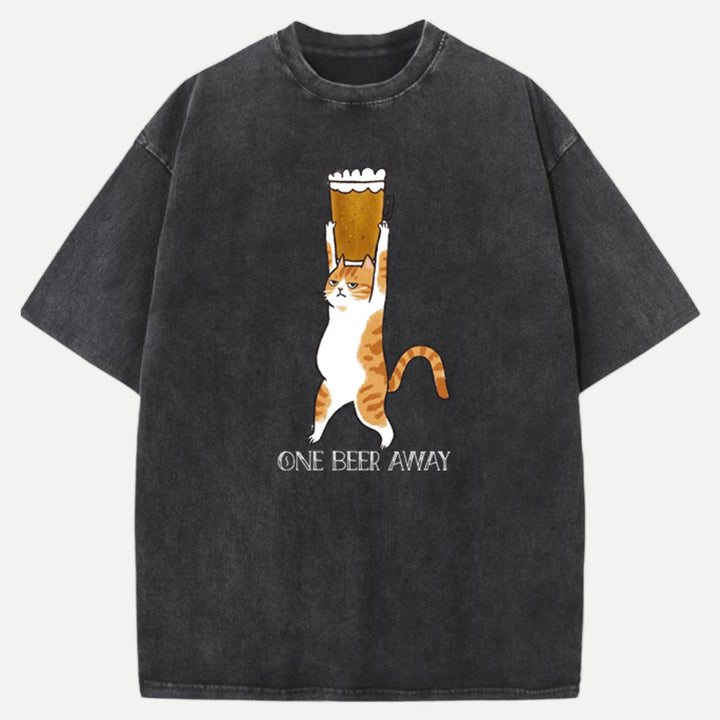One Beer Away Funny Cat T-Shirt