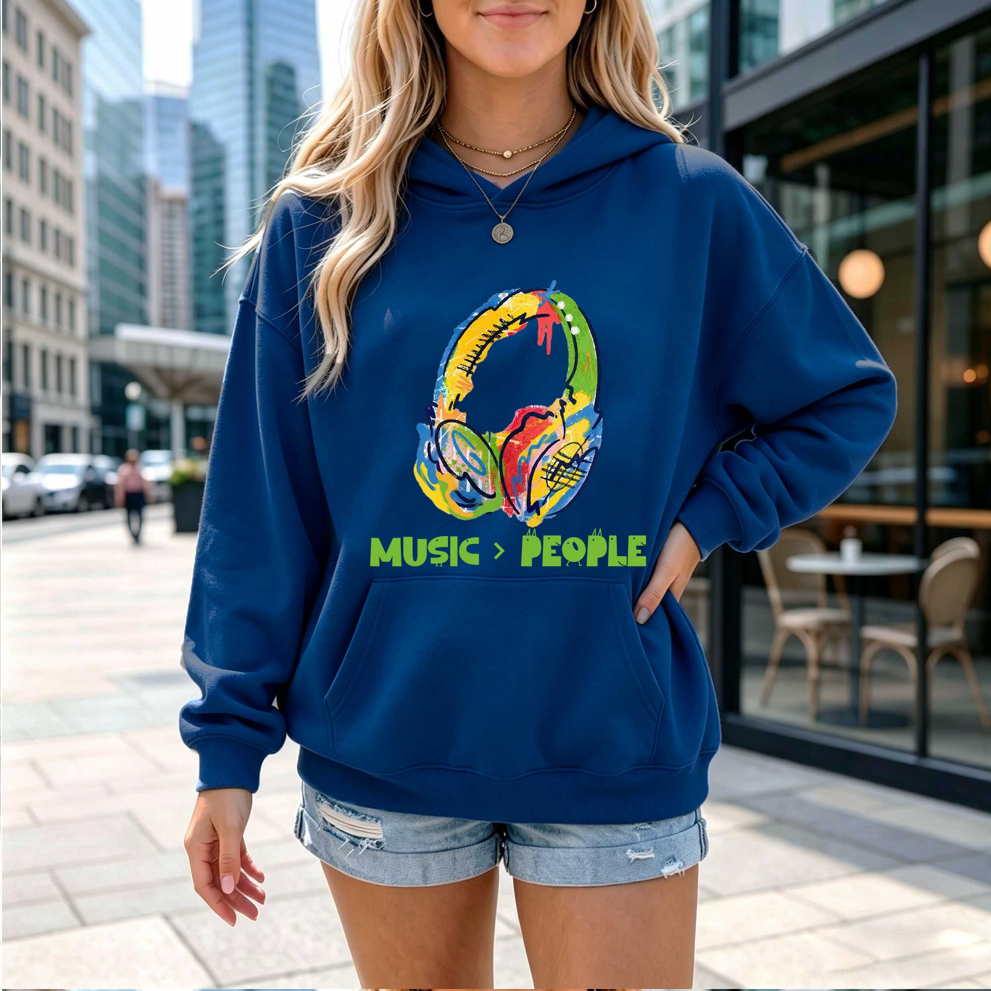 Colorful Headphones Music Over People Hoodie