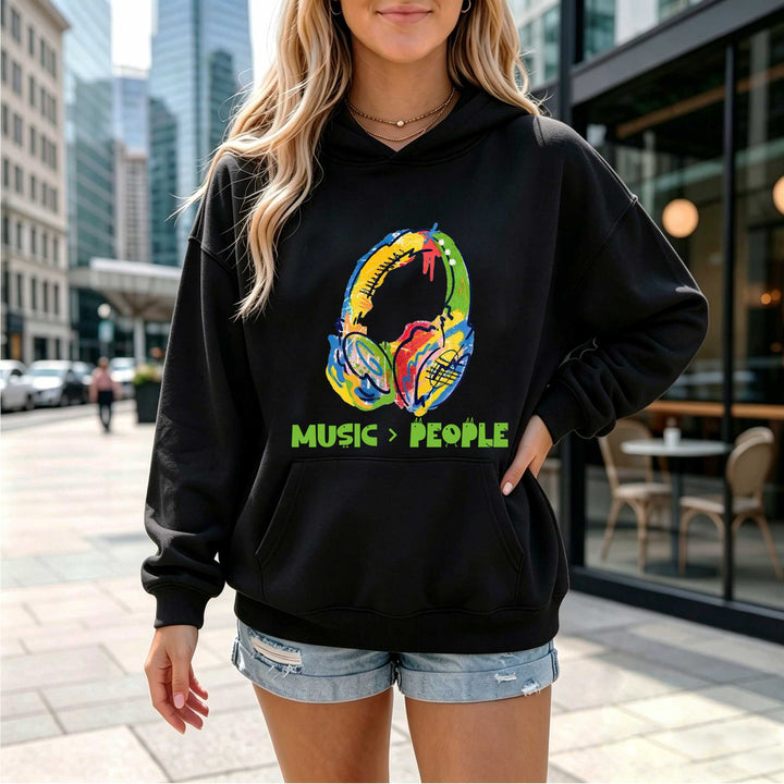 Colorful Headphones Music Over People Hoodie
