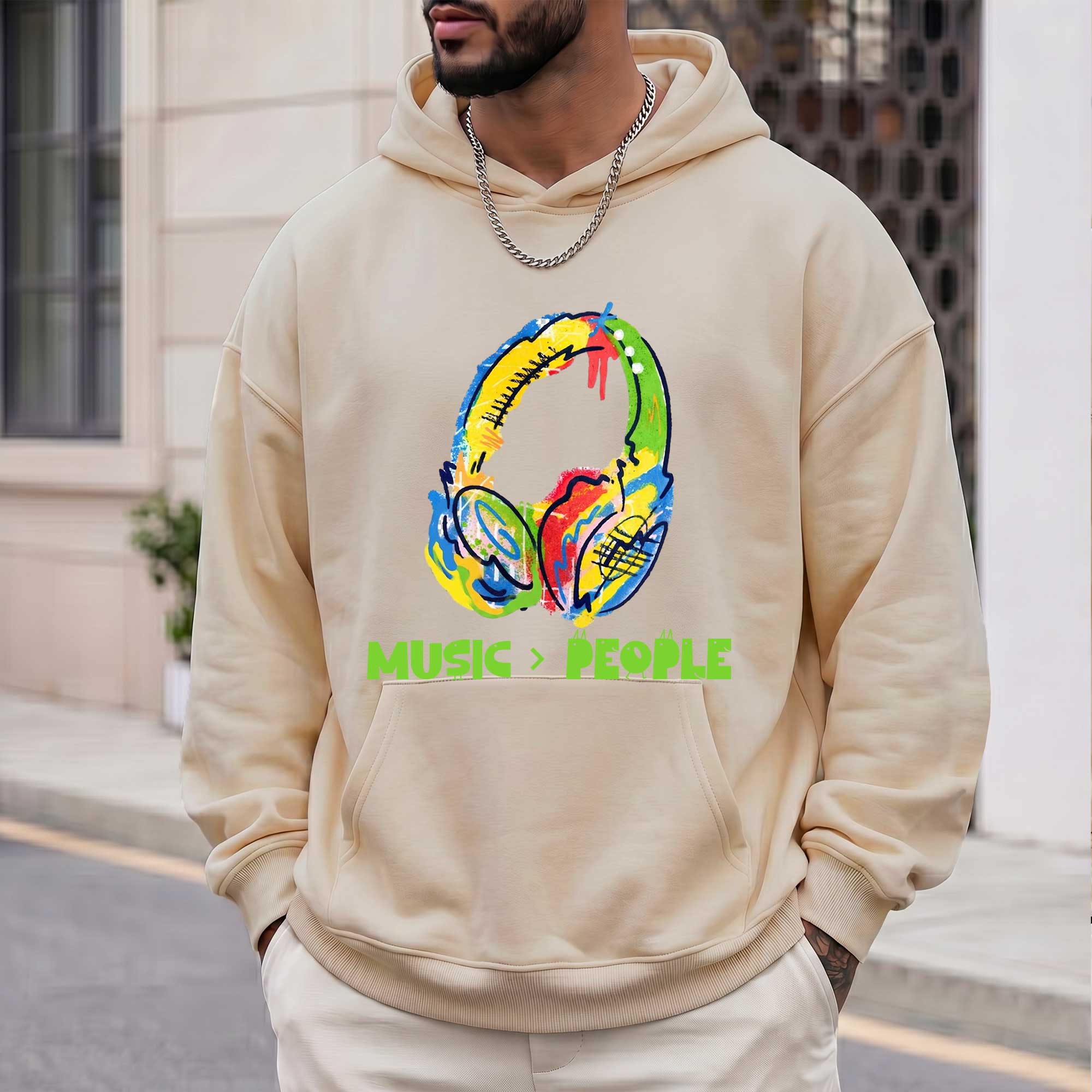 Colorful Headphones Music Over People Hoodie