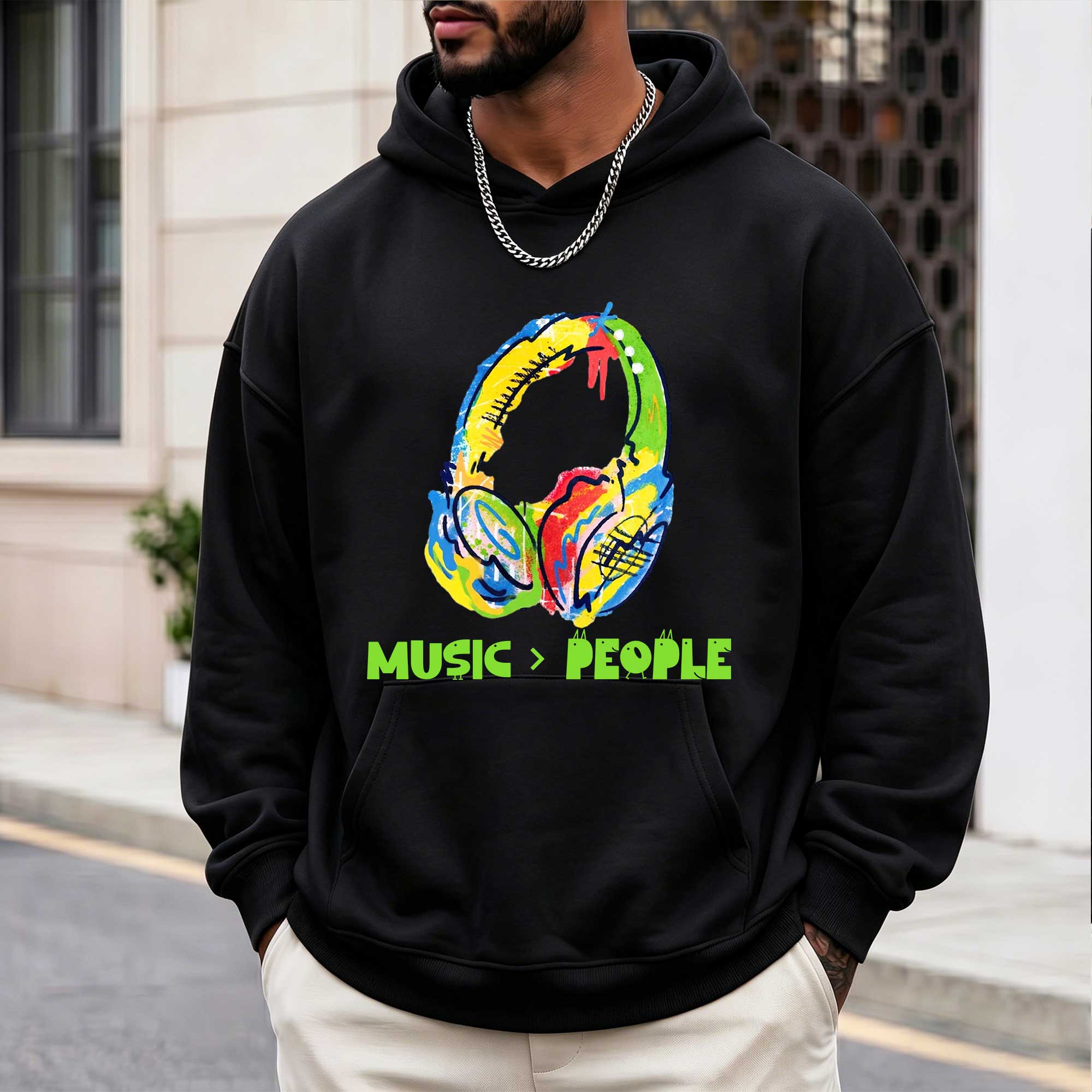 Colorful Headphones Music Over People Hoodie