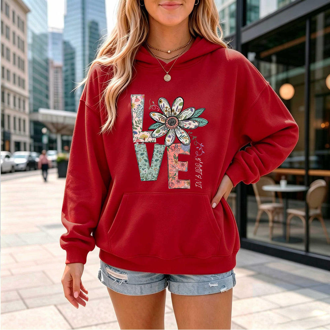 Floral "LOVE" Bloom Graphic Hoodie