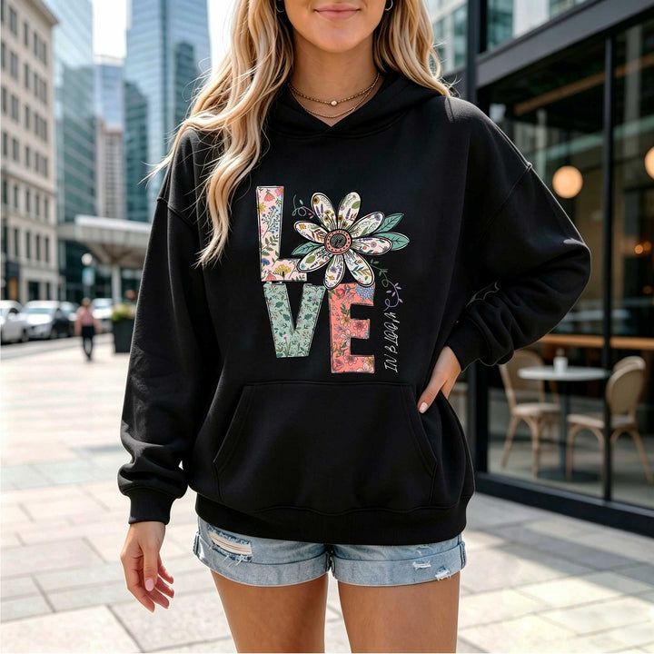 Floral "LOVE" Bloom Graphic Hoodie