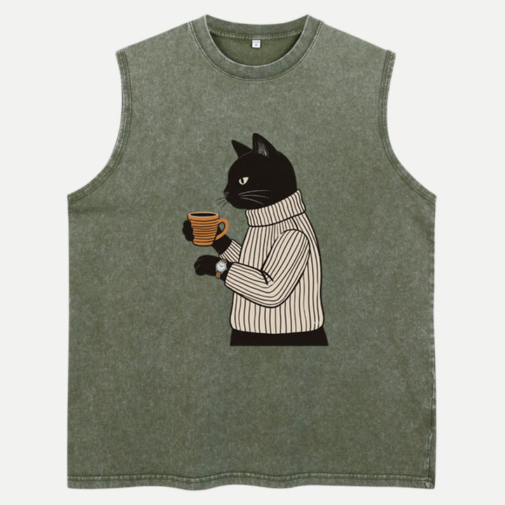 Sophisticated Coffee Drinking Black Cat T-Shirt