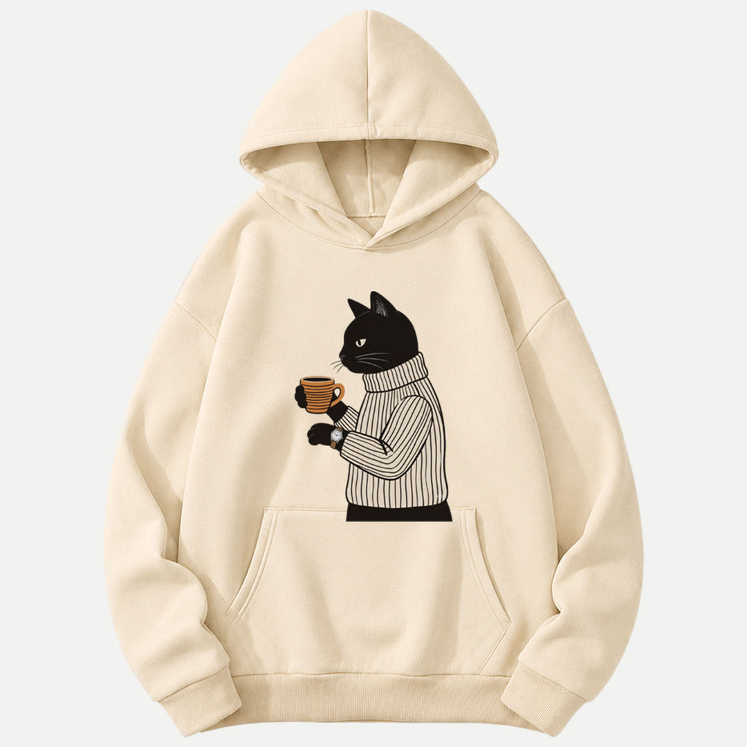 Sophisticated Coffee Drinking Black Cat T-Shirt