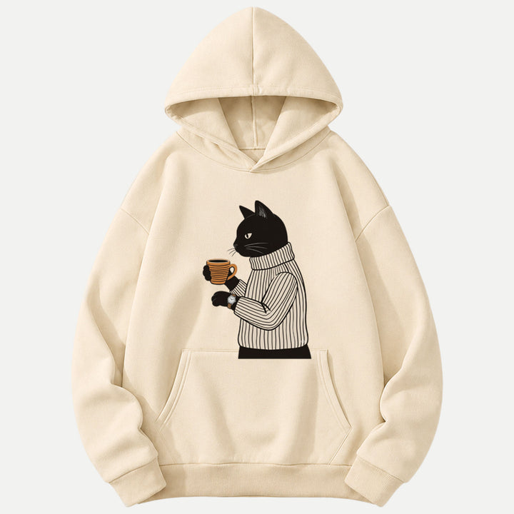 Sophisticated Coffee Drinking Black Cat T-Shirt