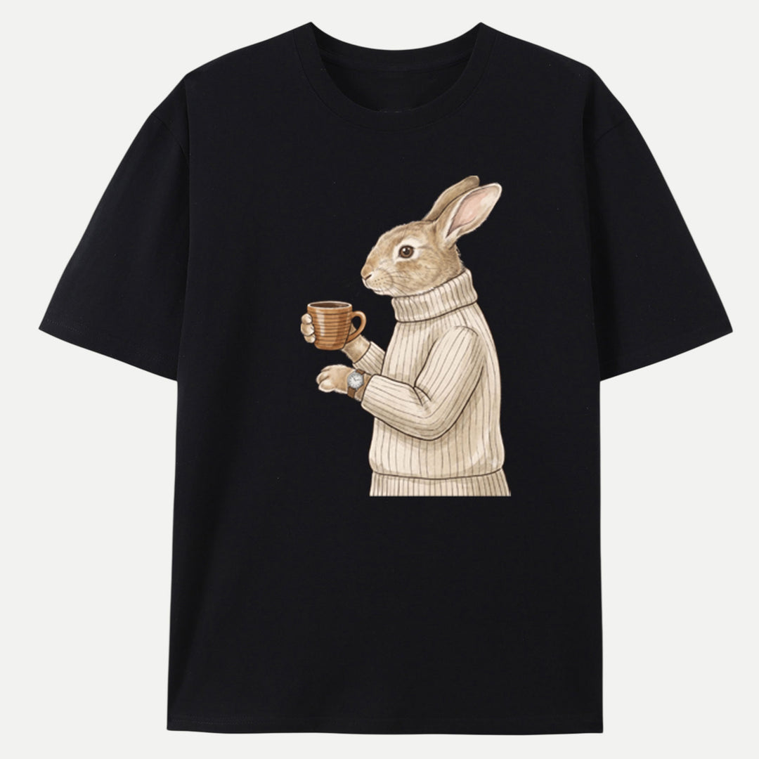 Sophisticated Coffee Drinking Rabbit T-Shirt
