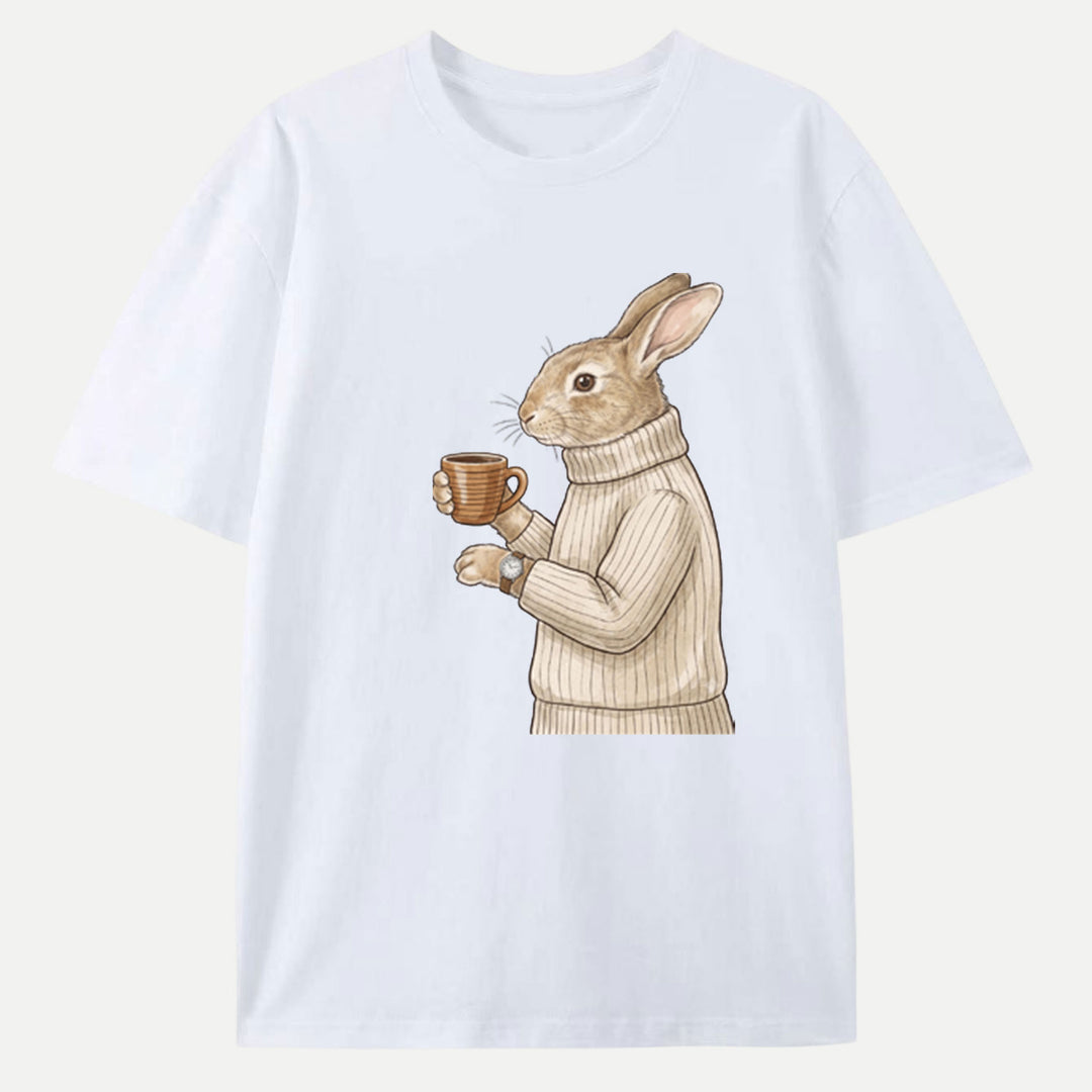 Sophisticated Coffee Drinking Rabbit T-Shirt