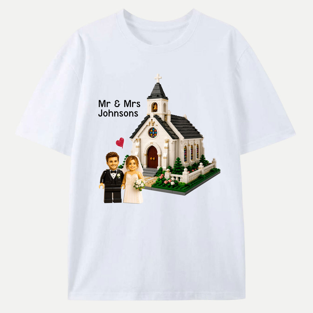 Personalized Brick Figure Wedding Church T-Shirt
