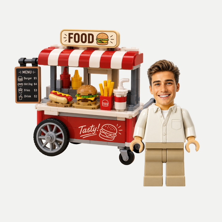 Personalized Brick Figure Food Cart T-Shirt
