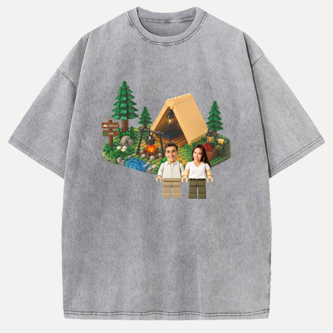 Personalized Brick Figure Camping T-Shirt