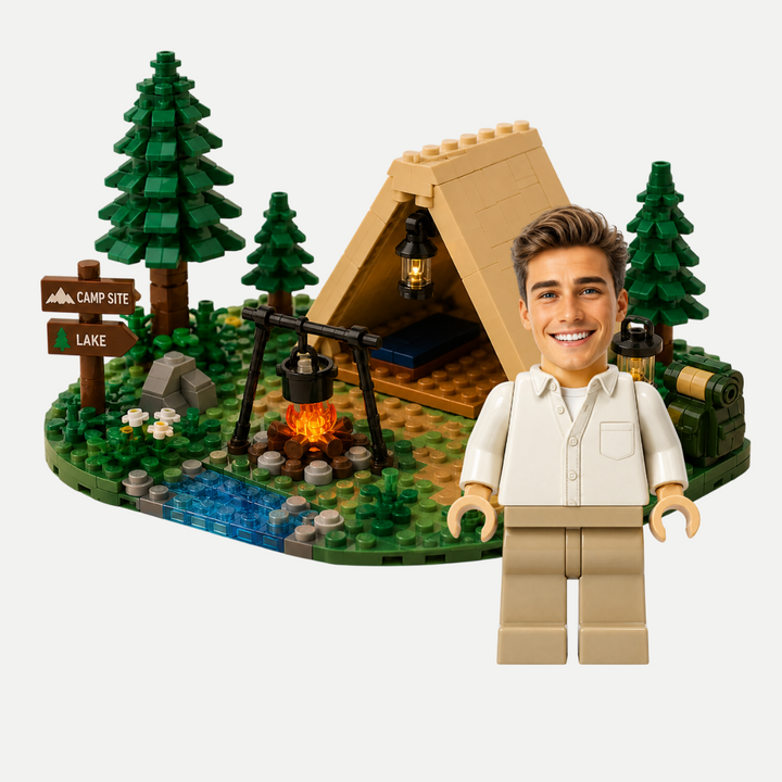 Personalized Brick Figure Camping T-Shirt