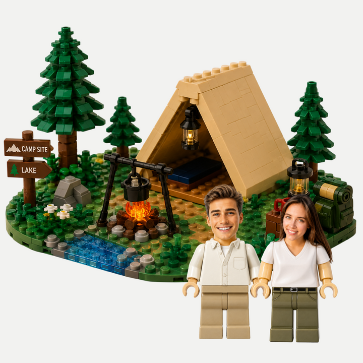 Personalized Brick Figure Camping T-Shirt